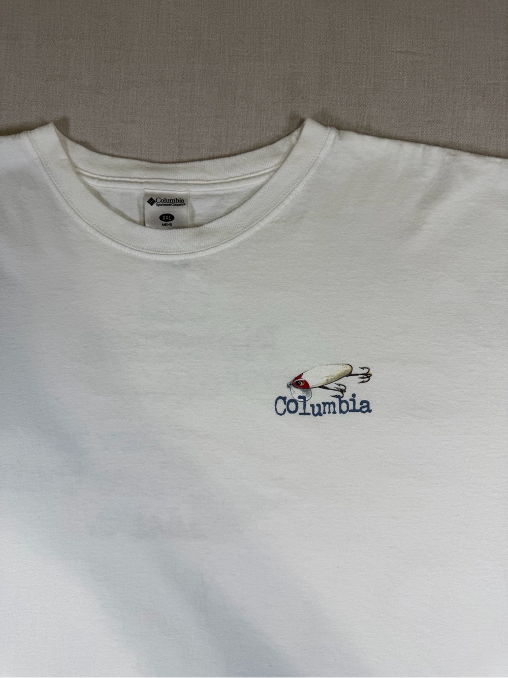 Columbia Men’s XXL Fishing Graphic T-Shirt White 100% Cotton Outdoors Dadcore